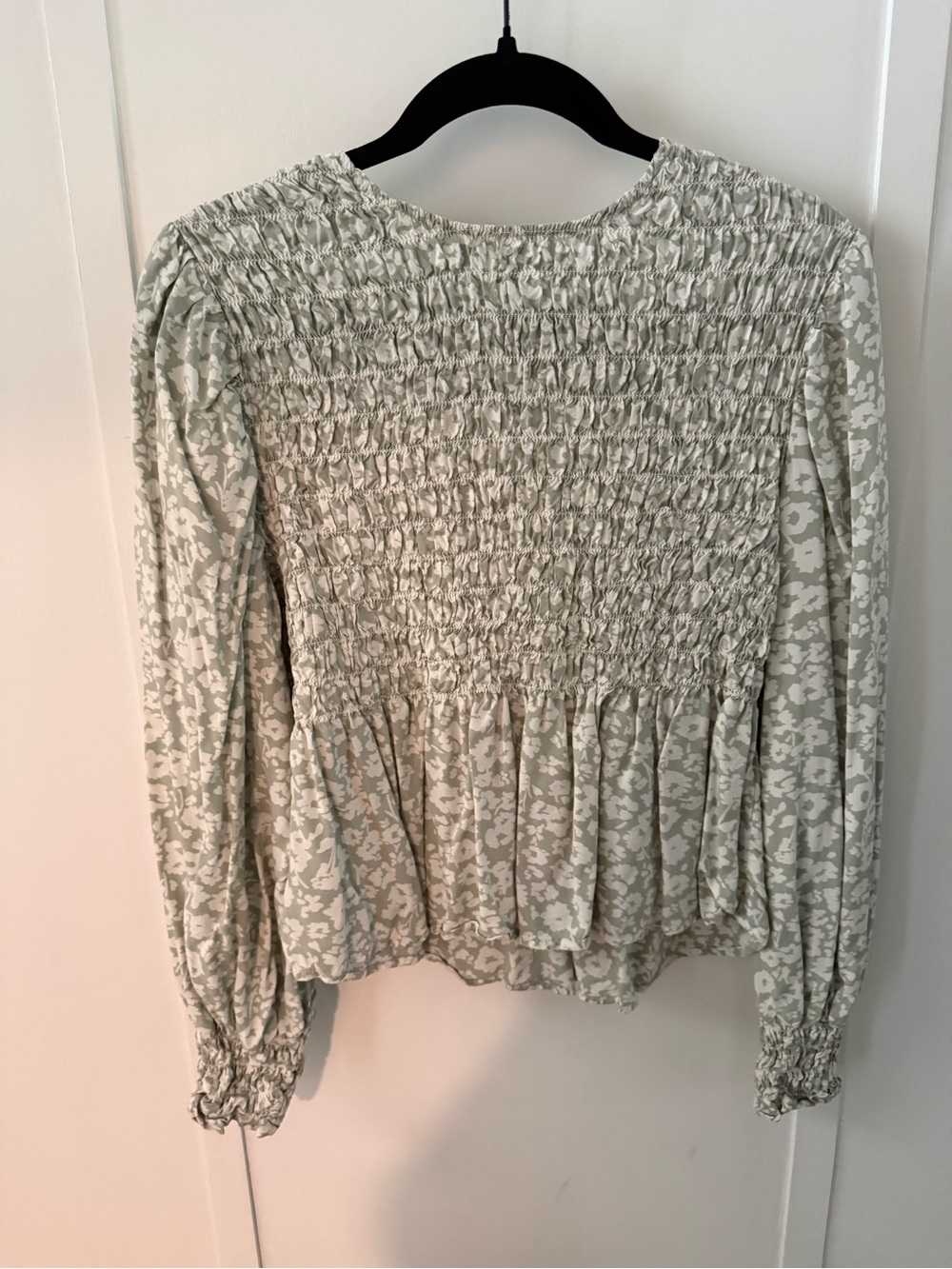 a new day Sage Green Smocked Floral Peplum Blouse